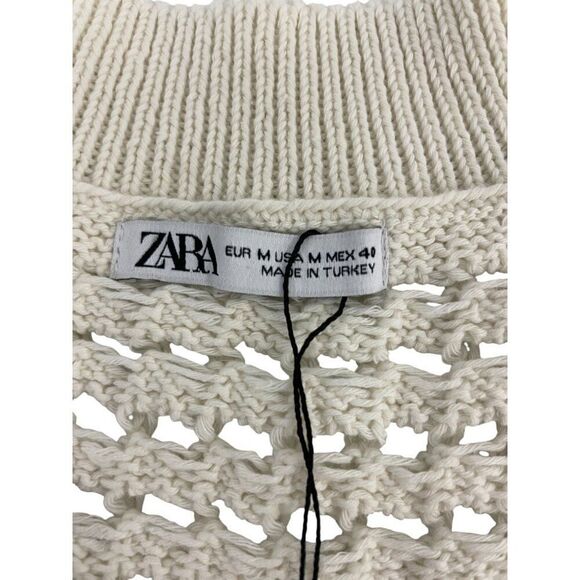 Zara Mens Cutwork Sweater Vest Size M Ivory Open Knit Crochet 1023/300 NWT - Picture 8 of 14